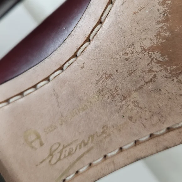 Etienne Aigner Burgundy Leather Penny Loafers Vintage 7N Narrow - Picture 13 of 14
